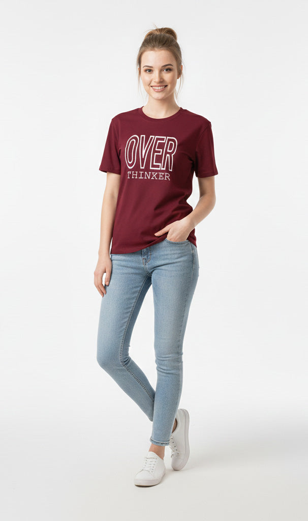Over Thinker Burgundy Women T Shirt